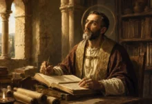 Santo Agostinho estudando as Escrituras em seu escritório episcopal