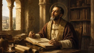 Santo Agostinho estudando as Escrituras em seu escritório episcopal