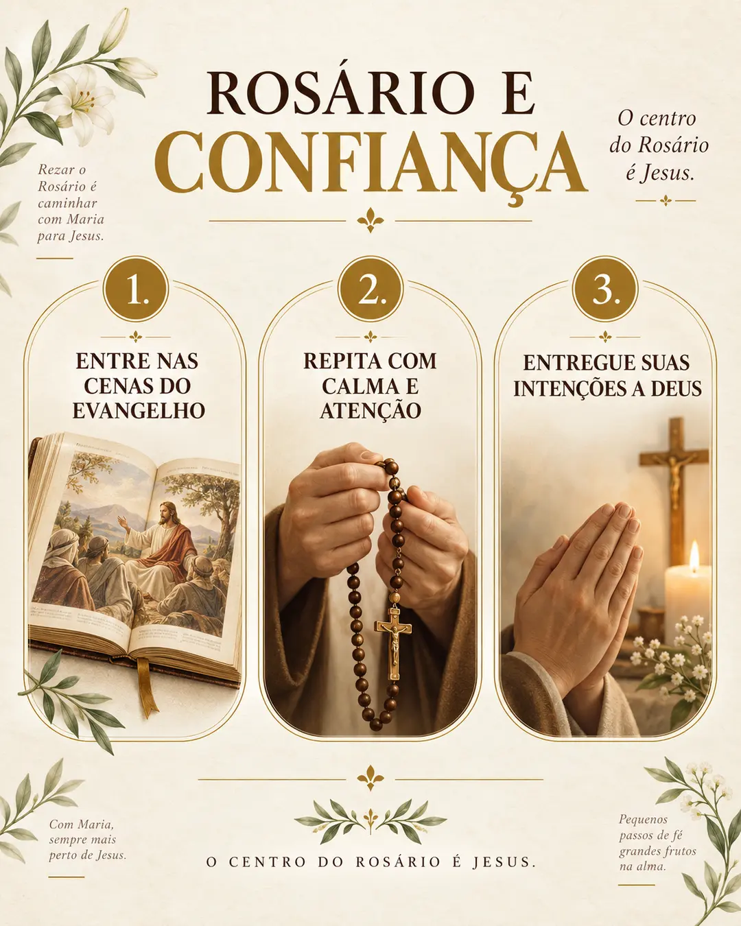 Três passos para rezar o Rosário com confiança: entrar no Evangelho, repetir com calma e entregar as intenções a Deus