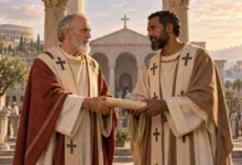 Representação de São Cornélio e São Cipriano unidos pela comunhão da Igreja