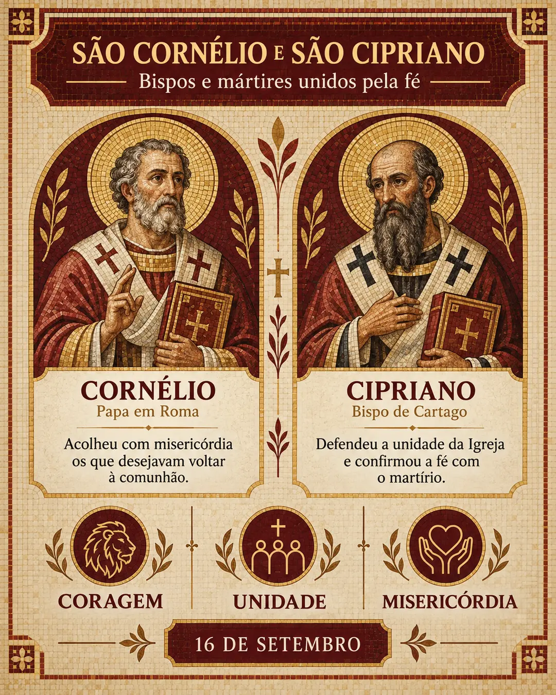 Infográfico sobre São Cornélio e São Cipriano, bispos e mártires