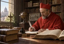 São Roberto Belarmino estudando a Escritura e a teologia em sua biblioteca